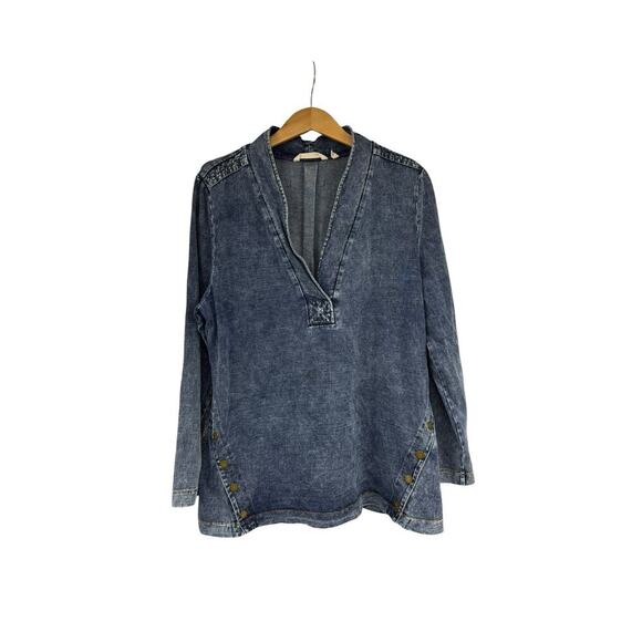 Soft Surroundings Womens XL Petite En Pointe Denim V Neck Stretch Tunic Tops - Picture 1 of 9